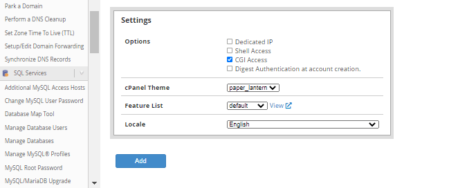 cpanel package