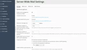 plesk و پیکربندی تنظیمات ایمیل در سطح سرور