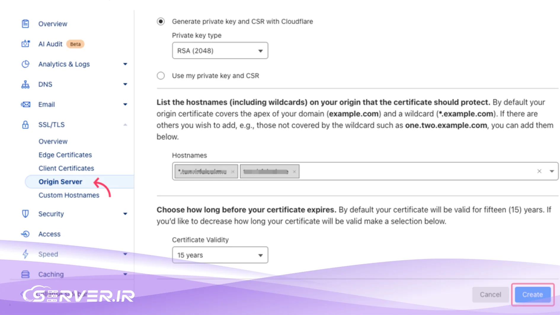 آموزش دریافت و نصب گواهی SSL رایگان Cloudflare گواهی ssl از نوع origin