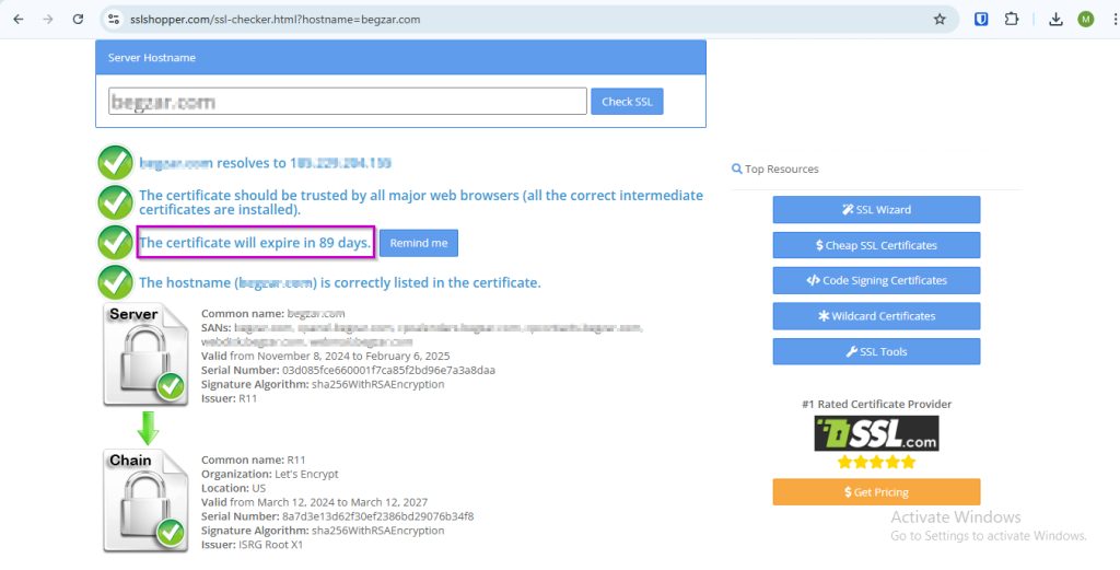 تاریخ انقضای SSL رایگان